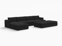 Deluxe Cloud 4-Seater Black Sofa Set | 7-Piece (Includes 3 Ottomans), Bouclé Sherpa-Like Fabric, Washable Cushion Covers