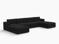 Deluxe Cloud 4-Seater Black U-Shaped Sectional | 6-Piece (Includes 2 Ottomans), Bouclé Sherpa-Like Fabric, Washable Cushion Covers