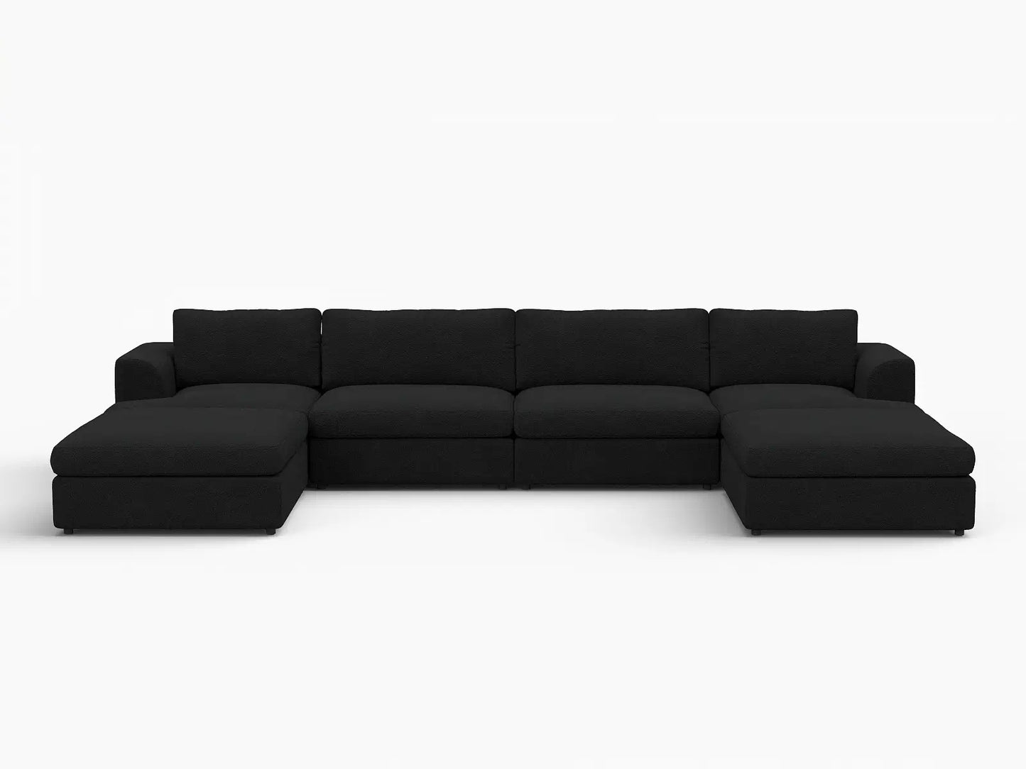 Deluxe Cloud 4-Seater Black U-Shaped Sectional | 6-Piece (Includes 2 Ottomans), Bouclé Sherpa-Like Fabric, Washable Cushion Covers