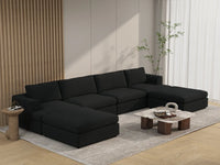 Deluxe Cloud 4-Seater Black U-Shaped Sectional | 6-Piece (Includes 2 Ottomans), Bouclé Sherpa-Like Fabric, Washable Cushion Covers