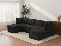 Deluxe Cloud 4-Seater Black U-Shaped Sectional | 6-Piece (Includes 2 Ottomans), Linen Look Poly Fabric, Washable Cushion Covers