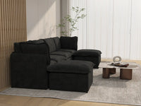 Deluxe Cloud 4-Seater Black U-Shaped Sectional | 6-Piece (Includes 2 Ottomans), Linen Look Poly Fabric, Washable Cushion Covers