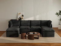 Deluxe Cloud 4-Seater Black U-Shaped Sectional | 6-Piece (Includes 2 Ottomans), Linen Look Poly Fabric, Washable Cushion Covers