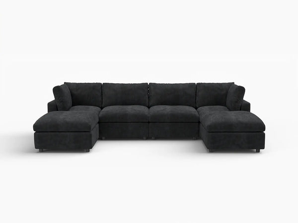 Fundas de sofá seccional Lounge Cloud | Funda de sofá de chenilla de mezcla de lino negro para 4 plazas con 2 otomanas