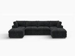 Fundas de sofá seccional Lounge Cloud | Funda de sofá de chenilla de mezcla de lino negro para 4 plazas con 2 otomanas