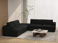Deluxe Cloud 4-Seater Black V-Shaped Sectional | 5-Piece (Includes 1 Ottoman), Bouclé Sherpa-Like Fabric, Washable Cushion Covers