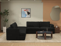 Deluxe Cloud 4-Seater Black V-Shaped Sectional | 5-Piece (Includes 1 Ottoman), Bouclé Sherpa-Like Fabric, Washable Cushion Covers