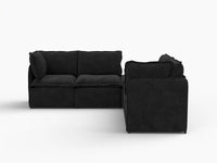 Deluxe Cloud 4-Seater Black V-Shaped Sectional | 5-Piece (Includes 1 Ottoman), Linen Look Poly Fabric, Washable Cushion Covers