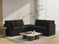 Deluxe Cloud 4-Seater Black V-Shaped Sectional | 5-Piece (Includes 1 Ottoman), Linen Look Poly Fabric, Washable Cushion Covers