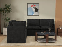 Deluxe Cloud 4-Seater Black V-Shaped Sectional | 5-Piece (Includes 1 Ottoman), Linen Look Poly Fabric, Washable Cushion Covers