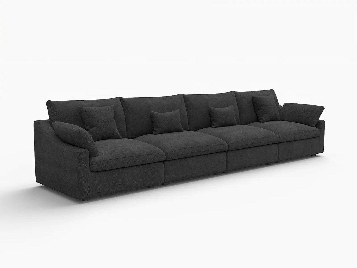 Deluxe Cloud 4-Seater Black Washable Couch Sectional | 4-Piece, Chenille and Linen Fabric, Modular Design