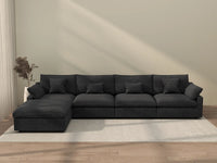 Deluxe Cloud 4-Seater Black Washable L-Shaped Sectional | 5-Piece (includes 1 Ottoman), Chenille and Linen Fabric, Modular Design