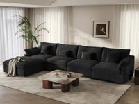 Deluxe Cloud 4-Seater Black Washable L-Shaped Sectional | 5-Piece (includes 1 Ottoman), Chenille and Linen Fabric, Modular Design