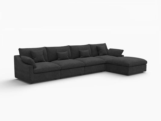 Deluxe Slope Cloud Sectional Sofa Covers | Black Chenille and Linen Sofa Cover for 4-Seater with 1-Ottoman