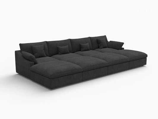 Deluxe Slope Cloud Sectional Sofa Covers | Black Chenille and Linen Sofa Cover for 4-Seater with 4-Ottomans