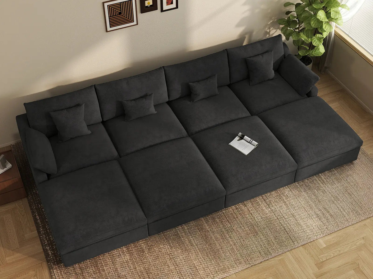 Fundas de sofá seccional Deluxe Slope Cloud | Funda de sofá de chenilla y lino negro para 4 plazas con 4 otomanas
