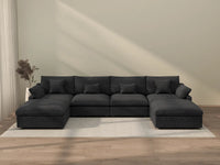 Sofá modular modular Deluxe Cloud de 4 plazas, color negro, lavable, en forma de U | Juego de 6 piezas (incluye 2 otomanas), tejido de chenilla y lino, diseño modular.