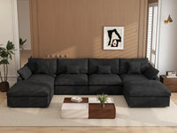 Sofá modular modular Deluxe Cloud de 4 plazas, color negro, lavable, en forma de U | Juego de 6 piezas (incluye 2 otomanas), tejido de chenilla y lino, diseño modular.