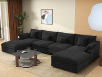 Sofá modular modular Deluxe Cloud de 4 plazas, color negro, lavable, en forma de U | Juego de 6 piezas (incluye 2 otomanas), tejido de chenilla y lino, diseño modular.