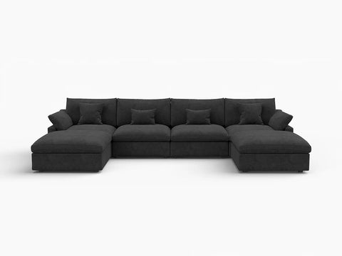 Fundas de sofá seccional Deluxe Slope Cloud | Funda de sofá de chenilla negra y lino para 4 plazas con 2 otomanas