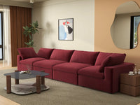 Deluxe Cloud 4-Seater Claret Couch Sectional | 4-Piece, Velvet Fabric, Living Room Seating, Washable Cushion Covers