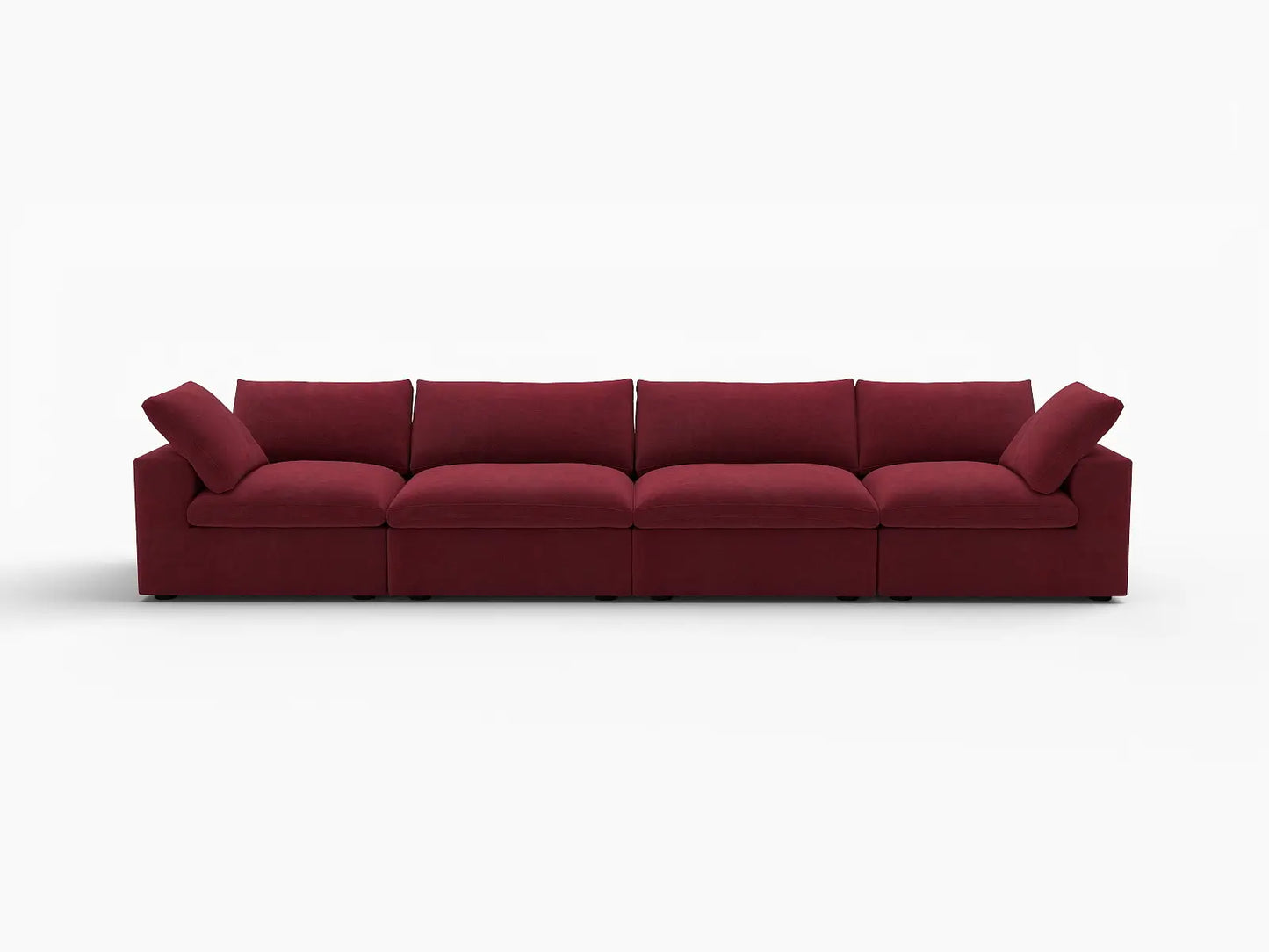 Deluxe Cloud 4-Seater Claret Couch Sectional | 4-Piece, Velvet Fabric, Living Room Seating, Washable Cushion Covers
