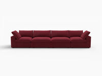 Deluxe Cloud 4-Seater Claret Couch Sectional | 4-Piece, Velvet Fabric, Living Room Seating, Washable Cushion Covers