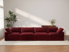 Deluxe Cloud 4-Seater Claret Couch Sectional | 4-Piece, Velvet Fabric, Living Room Seating, Washable Cushion Covers