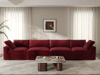 Deluxe Cloud 4-Seater Claret Couch Sectional | 4-Piece, Velvet Fabric, Living Room Seating, Washable Cushion Covers