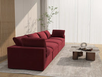 Deluxe Cloud 4-Seater Claret Couch Sectional | 4-Piece, Velvet Fabric, Living Room Seating, Washable Cushion Covers