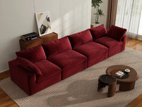 Deluxe Cloud 4-Seater Claret Couch Sectional | 4-Piece, Velvet Fabric, Living Room Seating, Washable Cushion Covers