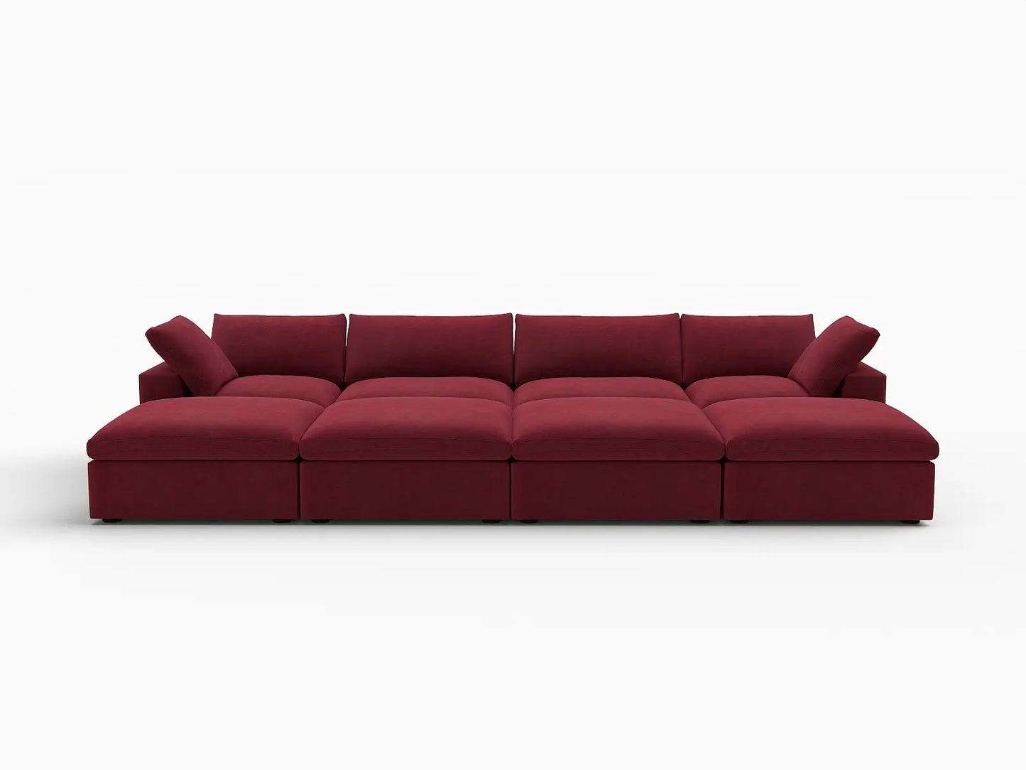 Deluxe Cloud 4-Seater Claret Pit Sectional | 8-Piece (Includes 4 Ottomans), Velvet Fabric, Family Room Seating, Washable Cushion Covers