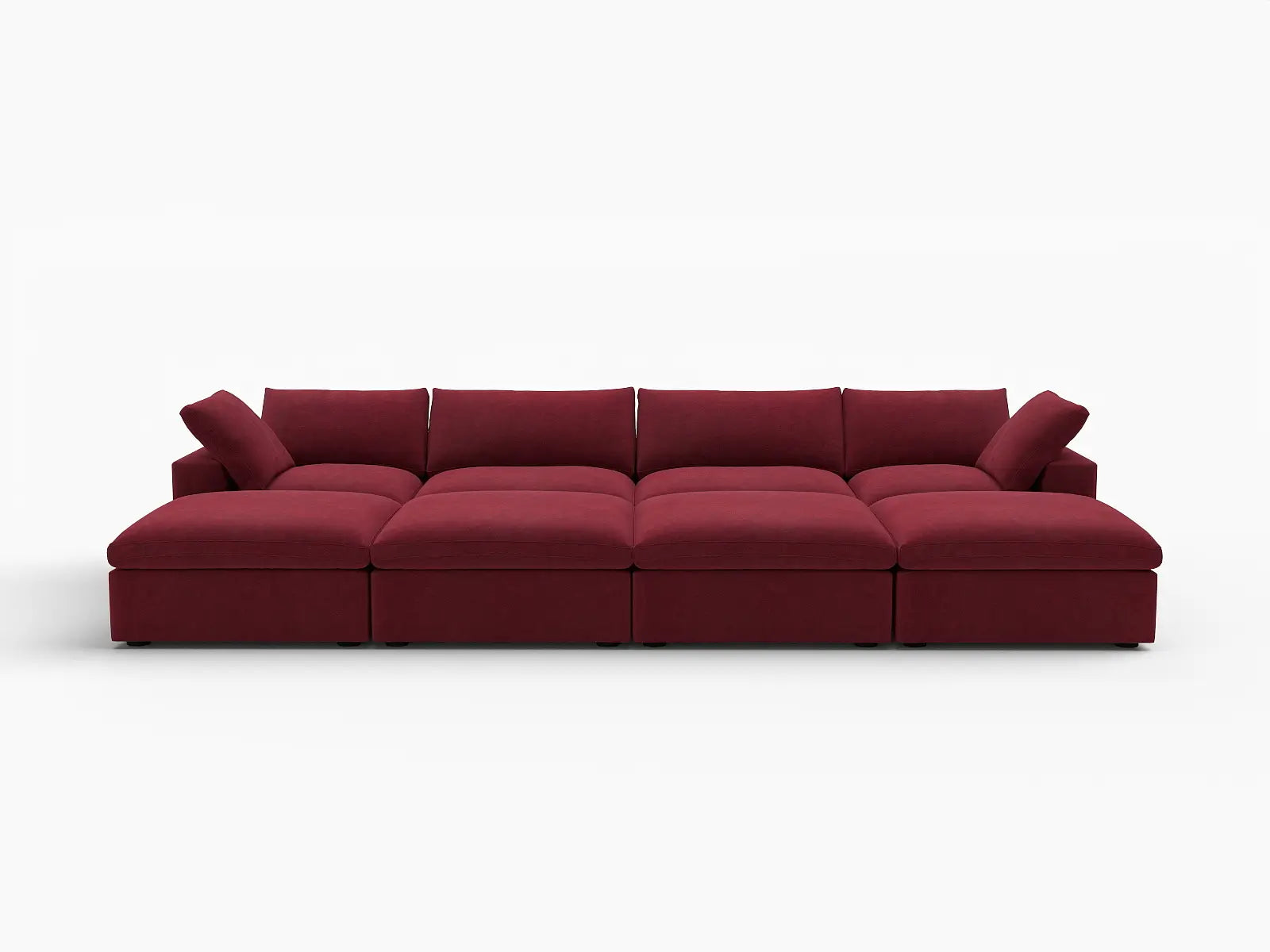 Deluxe Cloud 4-Seater Claret Pit Sectional | 8-Piece (Includes 4 Ottomans), Velvet Fabric, Family Room Seating, Washable Cushion Covers
