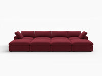 Deluxe Cloud 4-Seater Claret Pit Sectional | 8-Piece (Includes 4 Ottomans), Velvet Fabric, Family Room Seating, Washable Cushion Covers