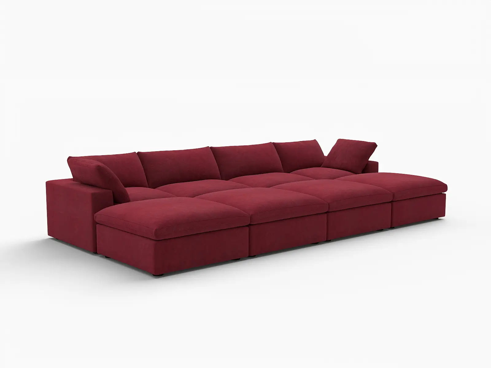 Deluxe Cloud 4-Seater Claret Pit Sectional | 8-Piece (Includes 4 Ottomans), Velvet Fabric, Family Room Seating, Washable Cushion Covers