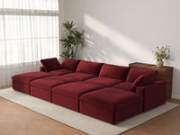 Deluxe Cloud 4-Seater Claret Pit Sectional | 8-Piece (Includes 4 Ottomans), Velvet Fabric, Family Room Seating, Washable Cushion Covers