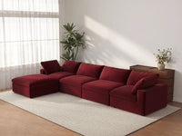 Deluxe Cloud 4-Seater Claret Sofa Set | 5-Piece (Includes 1 Ottoman), Velvet Fabric, Washable Cushion Covers