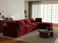 Deluxe Cloud 4-Seater Claret Sofa Set | 5-Piece (Includes 1 Ottoman), Velvet Fabric, Washable Cushion Covers