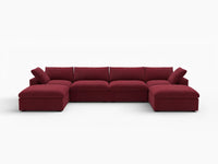 Deluxe Cloud 4-Seater Claret U-Shaped Sectional | 6-Piece (Includes 2 Ottomans), Velvet Fabric, Family Room Seating, Washable Cushion Covers