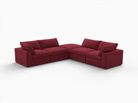 Deluxe Cloud 4-Seater Claret V-Shaped Sectional | 5-Piece (Includes 1 Ottoman), Velvet Fabric, Living Room Seating, Washable Cushion Covers