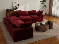 Deluxe Cloud 4-Seater Claret V-Shaped Sectional | 5-Piece (Includes 1 Ottoman), Velvet Fabric, Living Room Seating, Washable Cushion Covers