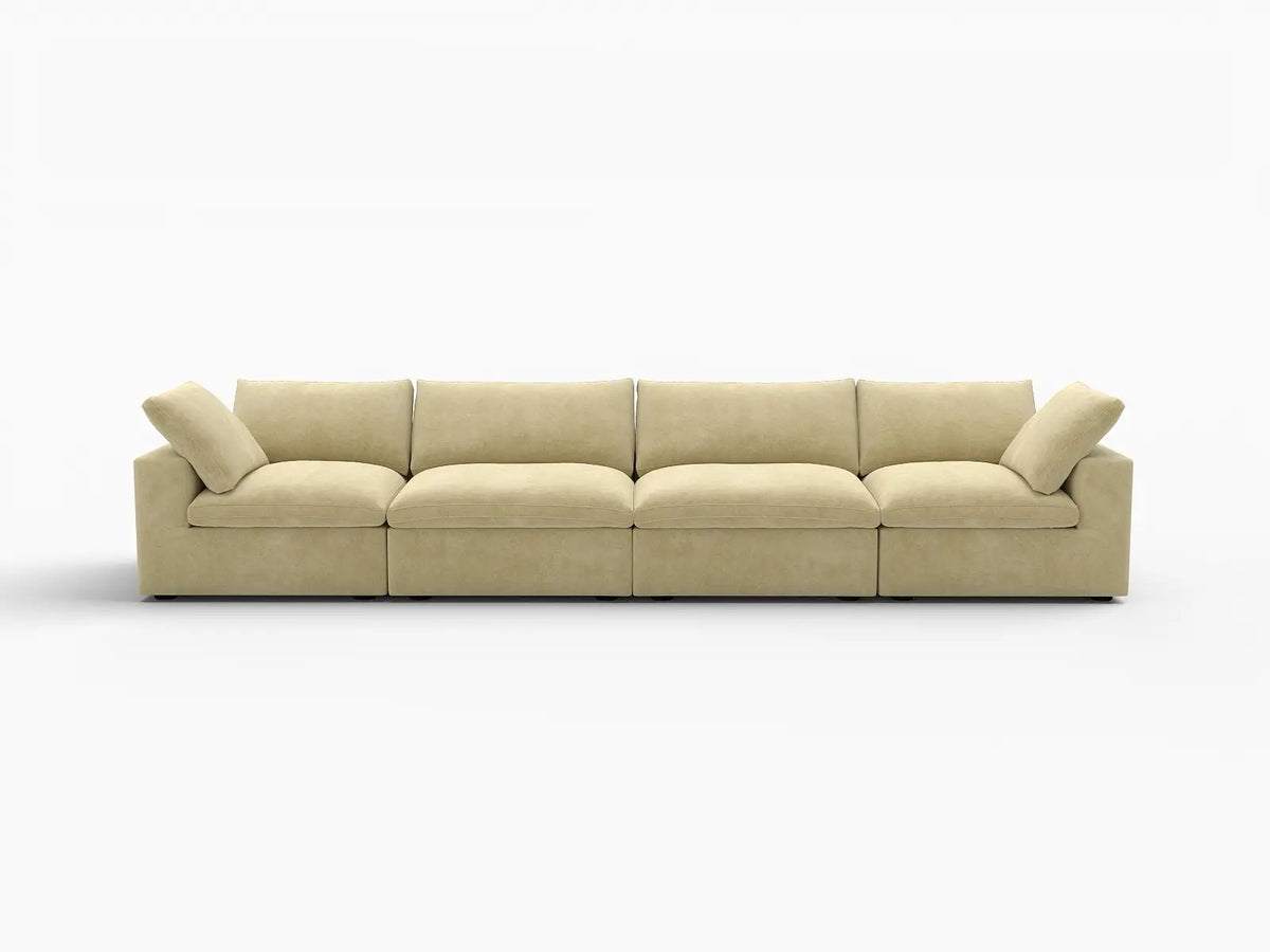 Deluxe Cloud 4-Seater Couch Sectional in Beige Velvet | 4-Piece, Living Room Seating, Easy To Clean, Contemporary Style