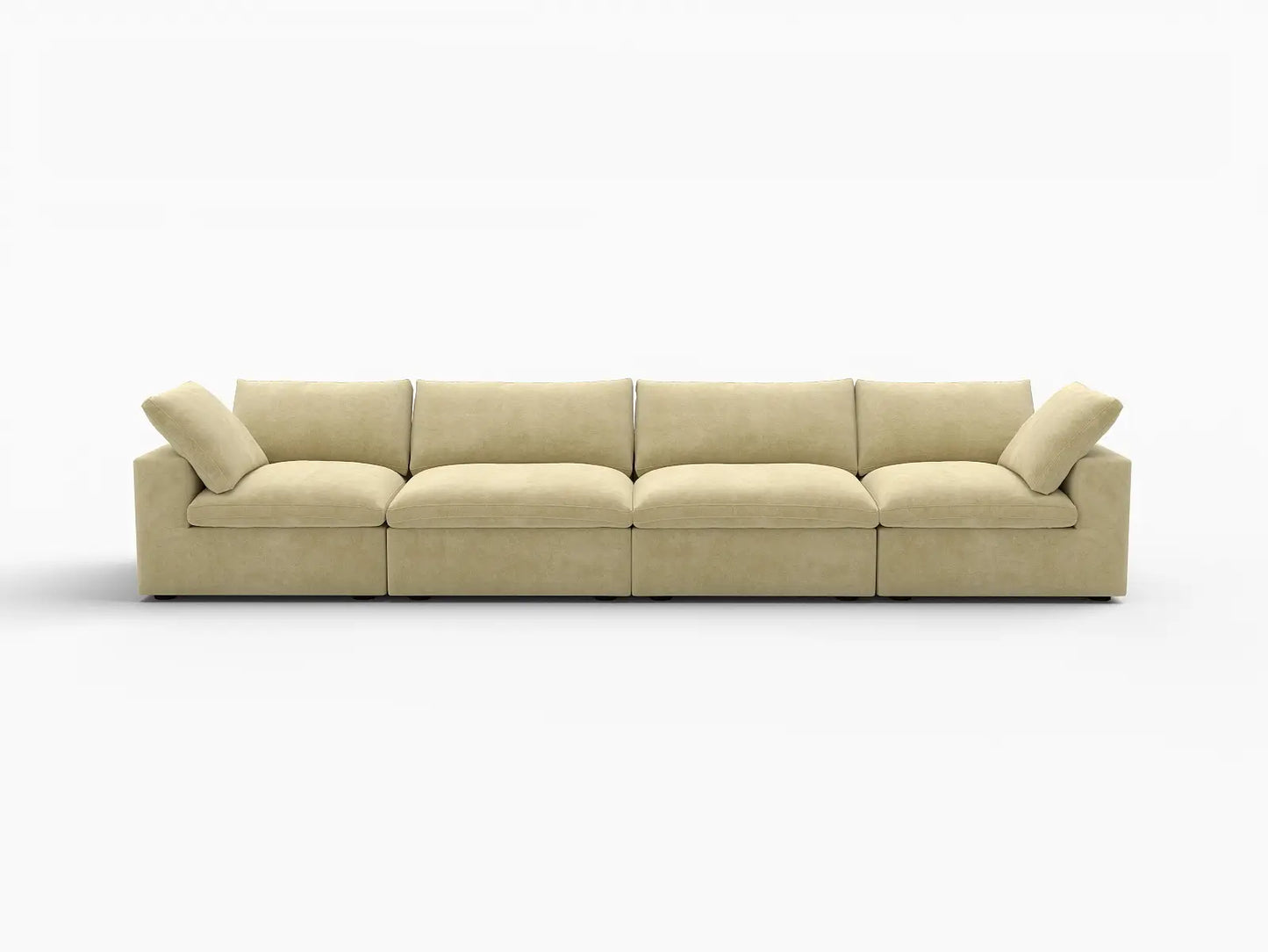 Deluxe Cloud 4-Seater Couch Sectional in Beige Velvet | 4-Piece, Living Room Seating, Easy To Clean, Contemporary Style