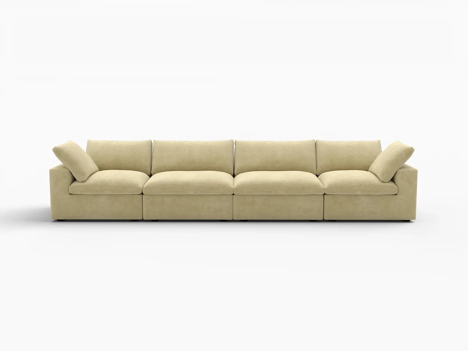 Deluxe Cloud 4-Seater Couch Sectional in Beige Velvet | 4-Piece, Living Room Seating, Easy To Clean, Contemporary Style