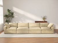 Deluxe Cloud 4-Seater Couch Sectional in Beige Velvet | 4-Piece, Living Room Seating, Easy To Clean, Contemporary Style