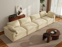 Deluxe Cloud 4-Seater Couch Sectional in Beige Velvet | 4-Piece, Living Room Seating, Easy To Clean, Contemporary Style