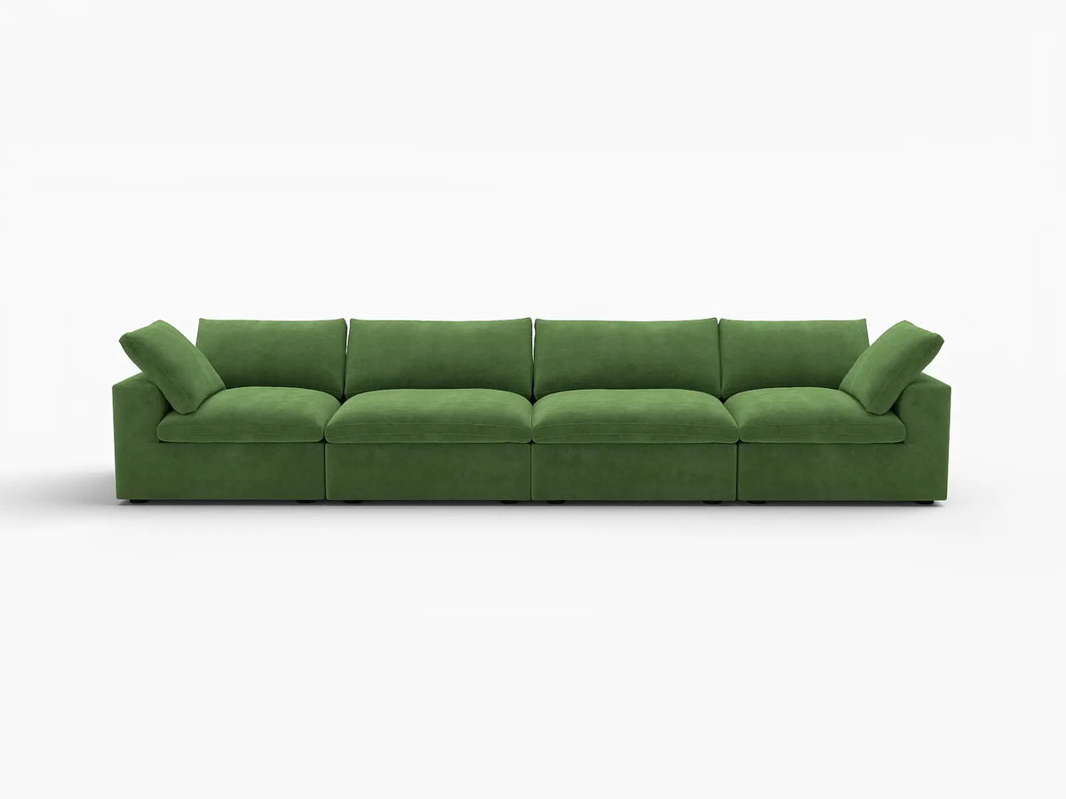 Deluxe Cloud 4-Seater Couch Sectional in Earth Green Velvet | 4-Piece, Living Room Seating, Easy To Clean, Modular Design