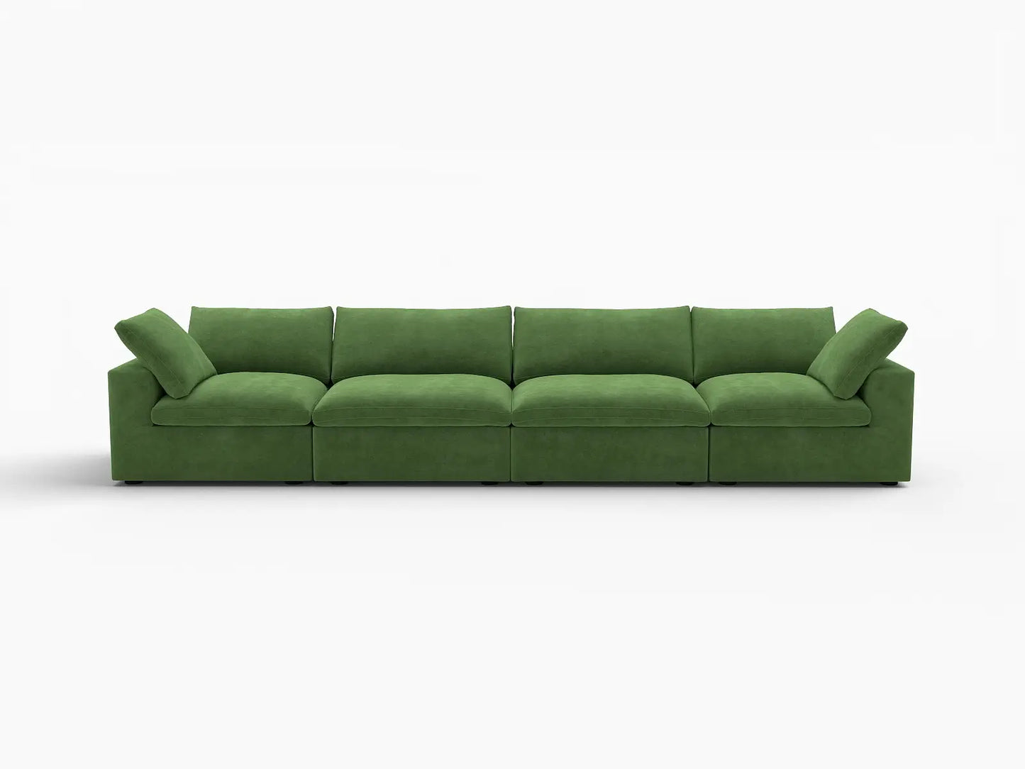 Deluxe Cloud 4-Seater Couch Sectional in Earth Green Velvet | 4-Piece, Living Room Seating, Easy To Clean, Modular Design