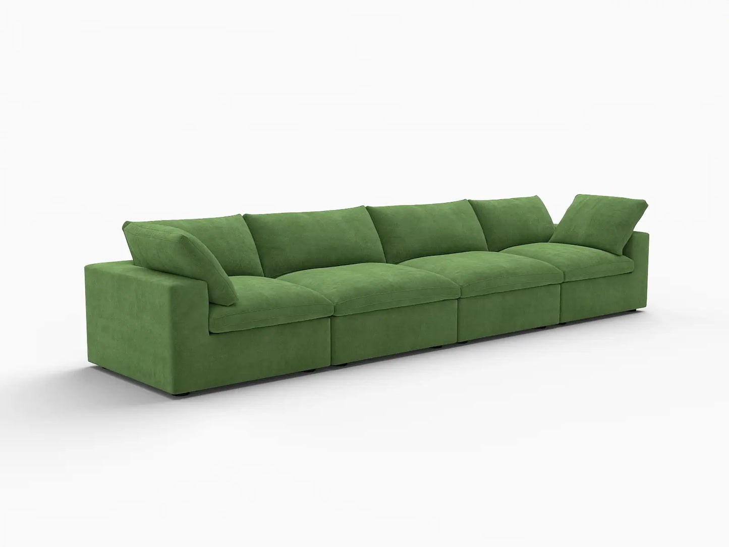 Deluxe Cloud 4-Seater Couch Sectional in Earth Green Velvet | 4-Piece, Living Room Seating, Easy To Clean, Modular Design