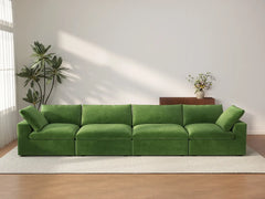 Deluxe Cloud 4-Seater Couch Sectional in Earth Green Velvet | 4-Piece, Living Room Seating, Easy To Clean, Modular Design
